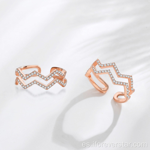 Joyas finas de oro rosa 925 anillos de circón de plata
